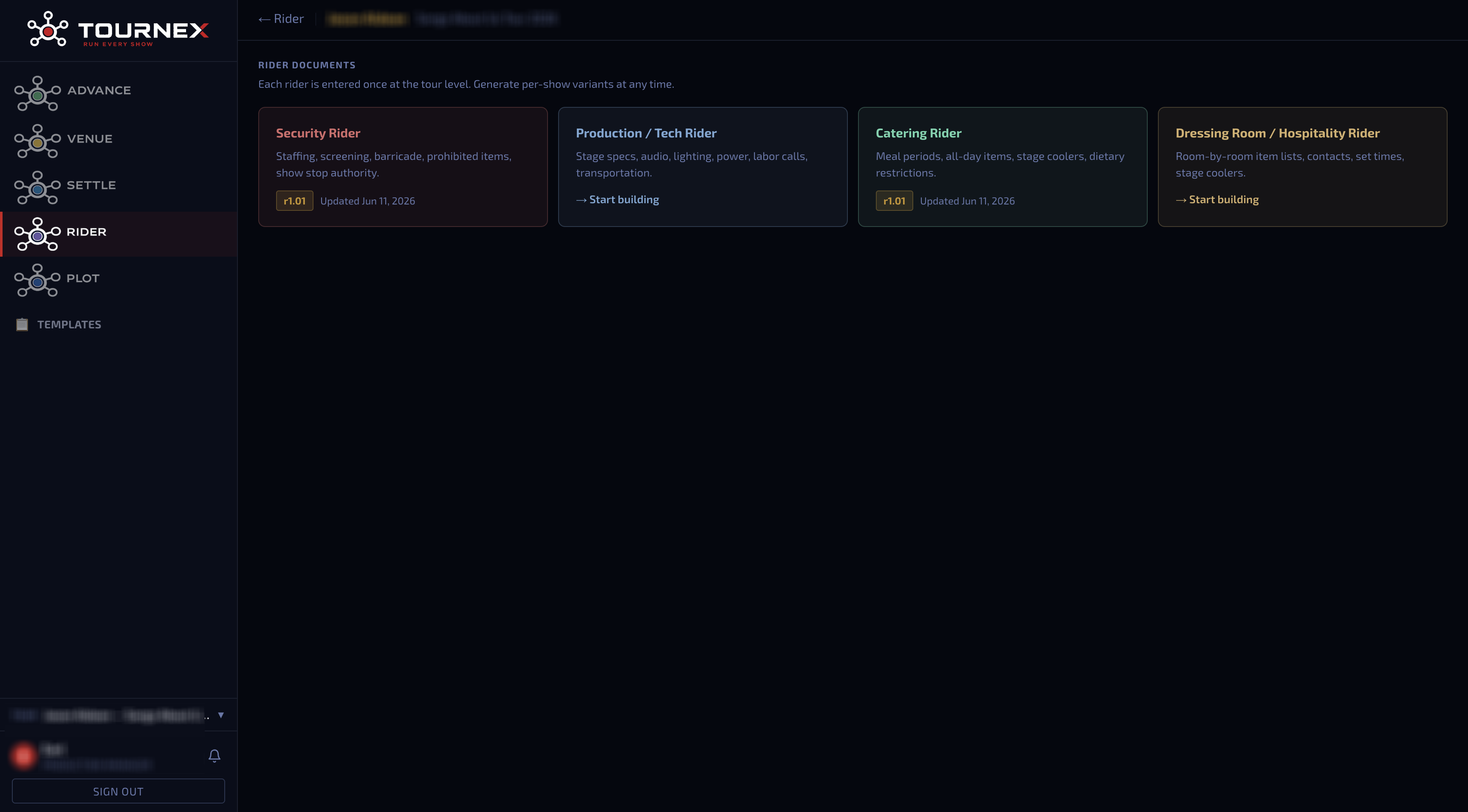TourNex Rider — Rider documents home